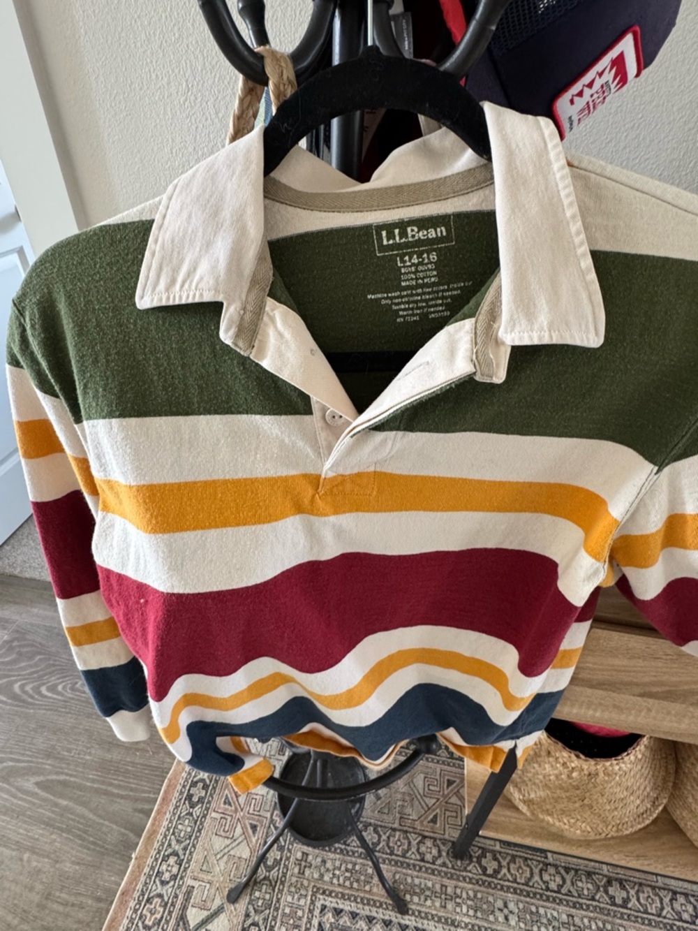 L.L. Bean Striped Rugby Shirt - Olive, Burgundy & Mustard